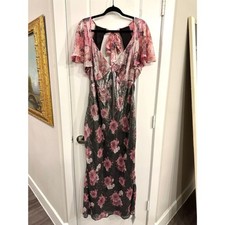 ASOS DESIGN Flutter Sleeve Tie Back Midi Dress US 14 picture