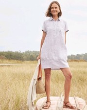 Nwt Garnet Hill European Linen Relaxed Popover Shirtdress Striped M with pockets picture