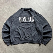 Vintage 2000s Montauk Crewneck Sweatshirt Grey Y2K Pullover Mens Medium picture