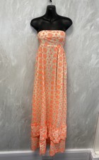 Monsoon Fusion Vibrant Coral Floral Dress Bandeau Ruffled Tiered UK10 PD picture