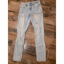 Womens Light Wash Distressed Skinny Jeans Ripped Denim Pants Streetwear picture