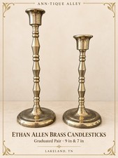 VTG Pair of Ethan Allen Brass Candlesticks Graduated 9” & 7” Taper Holders picture