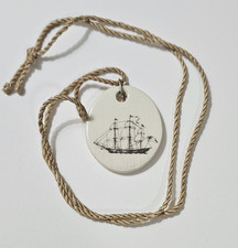 Vintage Oval Ceramic Sailing Ship Pendant on Gold Cord 28