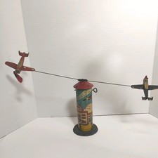 1930s Marx Sky Hawk Tin Wind-up Airplane Toy w/2 planes, needs props  WORKS picture