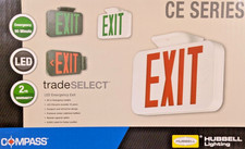 HUBBELL COMPASS CE LED EMERGENCY EXIT SIGN FIXTURE RED LETTERS WHITE HOUSING picture