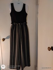 LILY ROSE Jumpsuit Black And White Stripe Elastic Ruffle Waist S picture