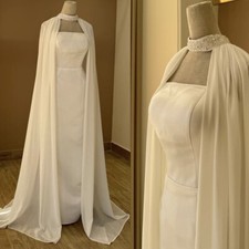 White Ivory Chiffon Wedding Cape Sequin Halter Women Elegant Bridal Cape Cloak picture