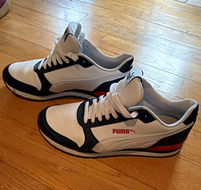 PUMA Men’s White/Black/Red Low Top Lace-Up Sneakers Pre-Owned picture