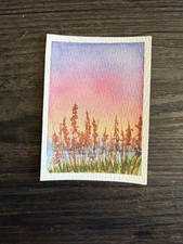 original aceo art card sunset seascape watercolor painting 2.5x3.5 picture