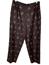 Talbots Petites Silk Linen Brown Embroidered Elephant Pants Size 12 picture