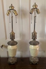 PAIR of 2 Antique French Yellow Lustre & Gilt Bronze Dore Table Lamps - 27