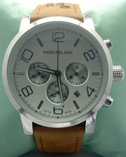Refurbished Montblanc White Dial Chrono Men's Quartz Wristwatch Leather Strap picture