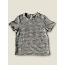 Anthropologie Postmark Grey White Tweed Metallic Lurex Back Zip Top Large picture