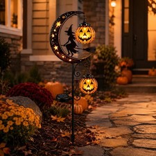 Solar Halloween Pumpkin Moon Garden Stake Light Black Witch Light F Garden Porch picture