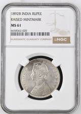 1892 B INDIA  Rupee MS61 RAISED MINTMARK RARE picture