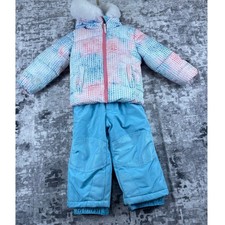 Snozu Toddler Snowsuit Set Size 2T Pink Blue Heart Puffer Jacket Snow Bibs Warm picture