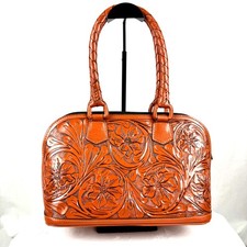 Origenes by David Luna Vintage Tooled Leather Handbag Top Handle Burnt Orange  picture