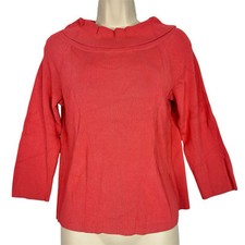 Talbots Mock Neck Sweater Women's Orange Coral 3/4 Sleeve Stretch Knit Top XL picture
