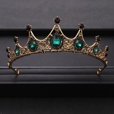 Vintage Baroque Goth Black Tiara Green Crown Princess Queen bridal crystals picture