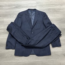 BYRON British Mens Navy Blue Pinstripe Wool 2 Pc Suit 42L Jacket 36x32 Pant picture
