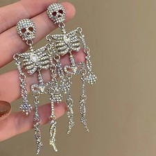 Rhinestone Skull Earrings Women Skeleton Pendant Halloween Party Jewelry Gift picture