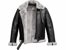 Men's RAF B3 Aviator Sheepskin Leather Black Bomber Jacket Pilot Flight Coat picture