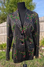 MR. DINO VINTAGE BLACK FLORAL SQUARE DOTTED JACKET SIZE 12 MAX COHEN MIAMI EUC picture