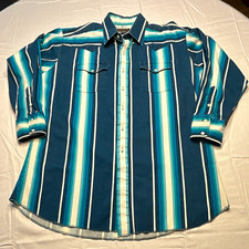 Vintage Panhandle Slim 1980s-90s Western Shirt mens L teal striped USA picture