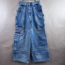 JNCO Jeans Fat Boys Cargo 28x29 Blue Up Cycled Altered Pant Skate Street (Size18 picture