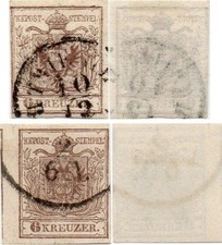 Austria:  1850/54 - 6 kr brown Type 1 / III - Scott 4 & 4b - Used picture
