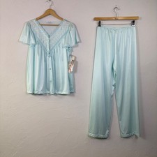 Vintage 70s Vanity Fair Pajama Set M NWT Glisanda Satin Lace USA Coquette picture