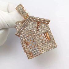 2Ct Real Moissanite Men's Custom Trap House Pendant 14K Yellow Gold Plated picture