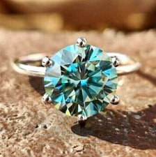 RARE 5.60 Ct Certified Treated Blue Diamond Solitaire Ring, 925 Silver picture
