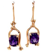 Custom Designed Vicki Thaler Amethyst Dangle Earrings 14k Yellow Gold Signed picture