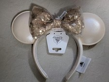 Disney Parks White and Gold Sequin Bow Minnie Ears Headband New 2026 picture