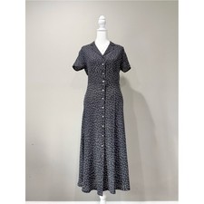 Sundance Silk Black & White Button-Down Pansy Floral Midi Dress picture