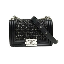 CHANEL Leboy Small 20.5cm Black Woolen Fabric Calfskin Shoulder Bag picture
