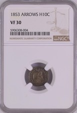 1853 Arrows Seated Liberty Half Dime NGC VF-30 picture