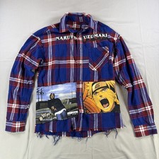 Naruto Uz ICE CUBE  Anime Patchwork Flannel Shirt Custom Streetwear Men’s Medium picture