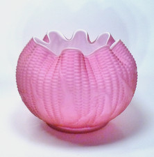 Fenton for LG Wright Large Rose Bowl Pink Satin Cased Glass Maize Corn Pattern picture