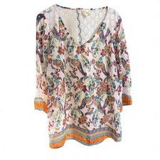Fig and Flower 2X Boho Paisley Floral Lace Back Tunic Top picture
