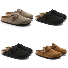 Birkenstock Boston Soft Footbed Suede Leather Clog Shoes Taupe,Black,Mocha SALE picture