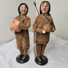 Byers Choice Native American Indian Woman w/ Necklace Man w/ Bow, Arrow, Quiver picture