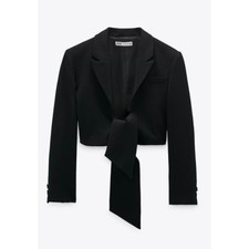 Zara Black Cropped Tie Front Blazer Jacket NWT Women’s Size Small picture