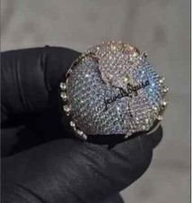 2Ct Round Cut Real Moissanite Men's world cup Ring 14K White Gold Plated picture