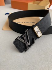 Louis Men's Black Leather Reversible Belt Steel Buckle With Box picture