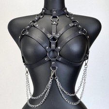 Punk Gothic Festival Rave Outfit Women PU Leather Harness Corset Belt With Chain picture