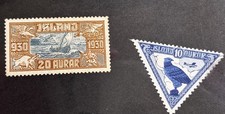 Iceland Air Mail Stamps Lot of 2 1930 MNH OG Uncancelled 20a 10a Brown Blue XF picture