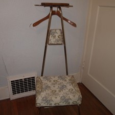 VTG Gentleman's Valet Suit Chair MCM Floral Seat Coat Hanger Rack picture