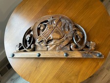 Vintage Carved Wood Horse Head Horseshoe Architectural Corbel Bracket 23” picture